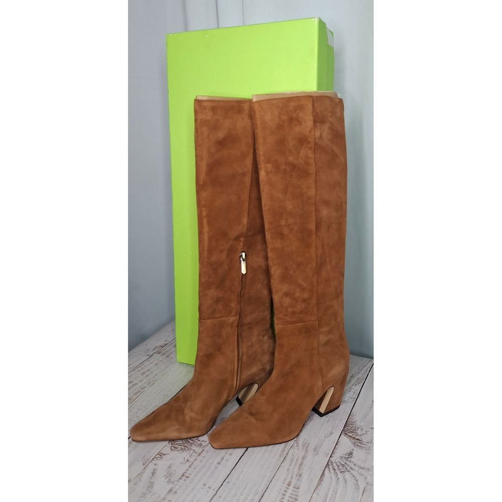 Sam Edelman Sulema Pecan Suede Knee High Boots Pointed Toe Flared Heel Size 6M